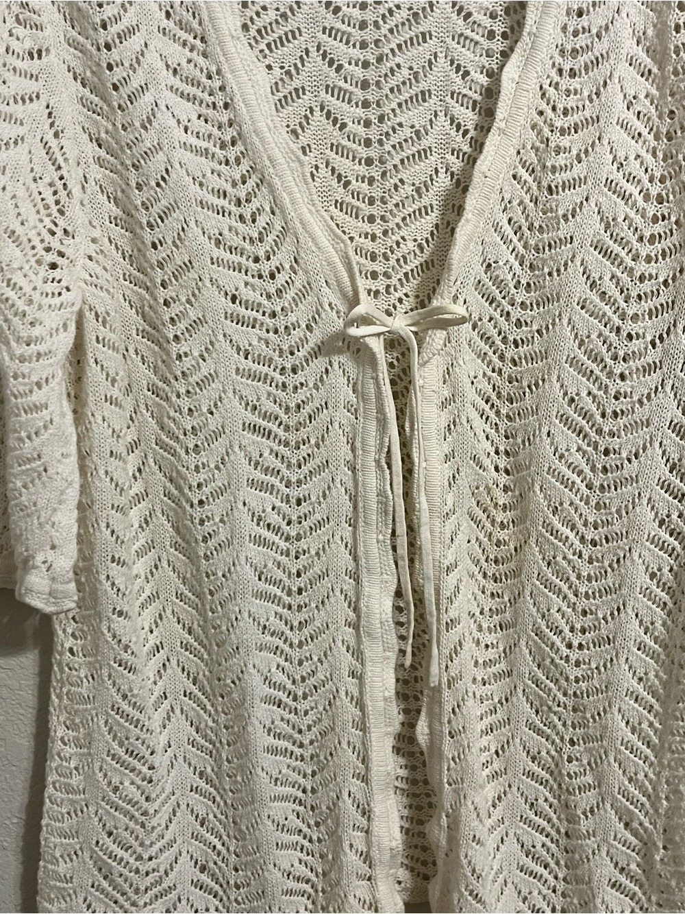 Romantic Boho Crochet Cardigan Open Knit Tie Front Cottagecore 22W Prairie - Picture 6 of 8